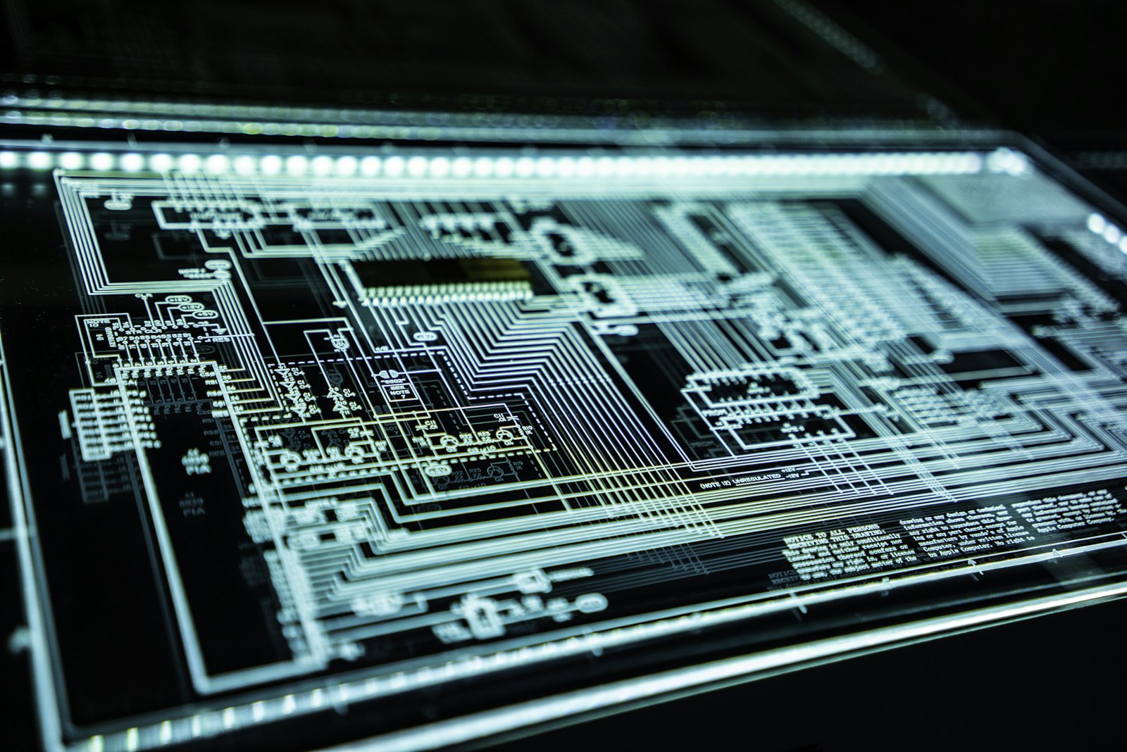 Glowing circuit-board schematic